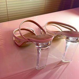 white heels with clear heel